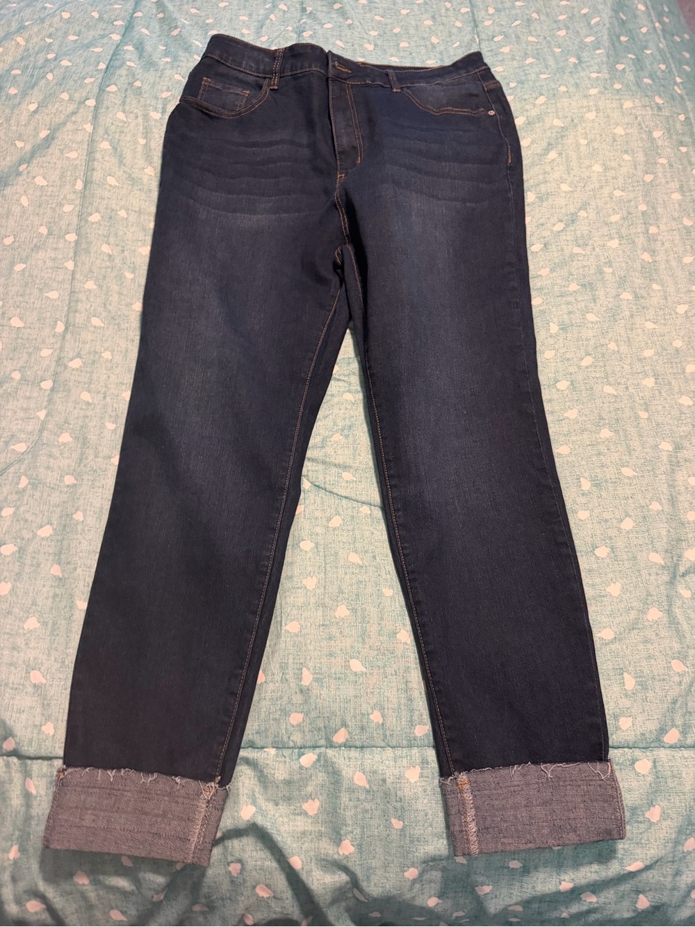 NWOT Shein Curve 1XL Cropped Cuffed Dark Indigo Boyfriend Jeans w/Rolled Cuffs